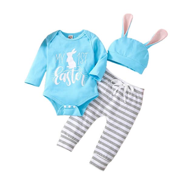 Baby Easter Outfit Long Sleeve Bunny Romper Pants Rabbit Ear Hat 9-12M