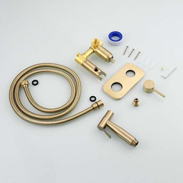 Brass Bidet Sprayer with Concealed 2-Setting Hot and Cold Water Mixer A Yellow Yellow