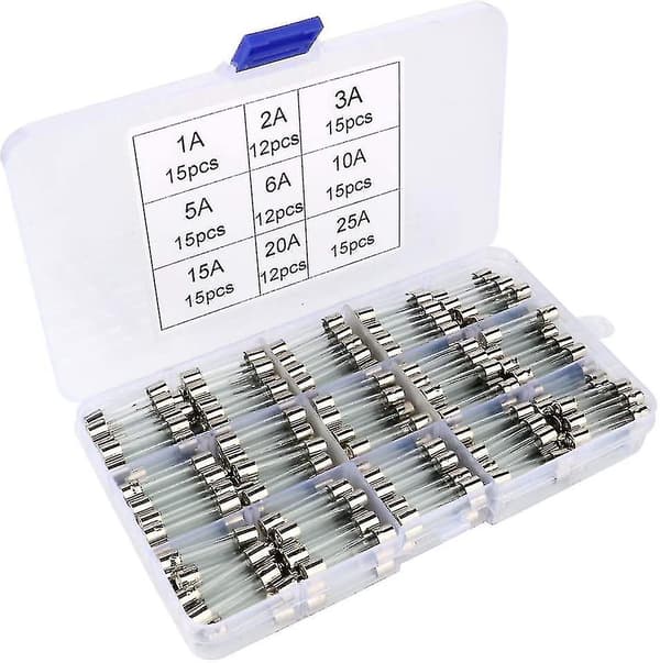 126 st glasrörssäkringar, 6 x 30 mm glaspatronsäkringar, snabba bilsäkringar, snabba glasrörssäkringar (amp 1A 2A 3A 5A 6A 10A 15A 20A 25A)