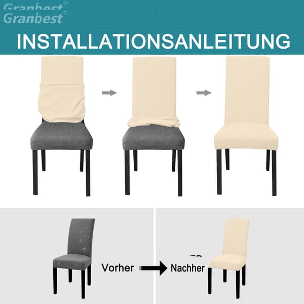 (Beige) 6-pakning Premium Vanntette Elastiske Stolovertrekk for Spisestoler