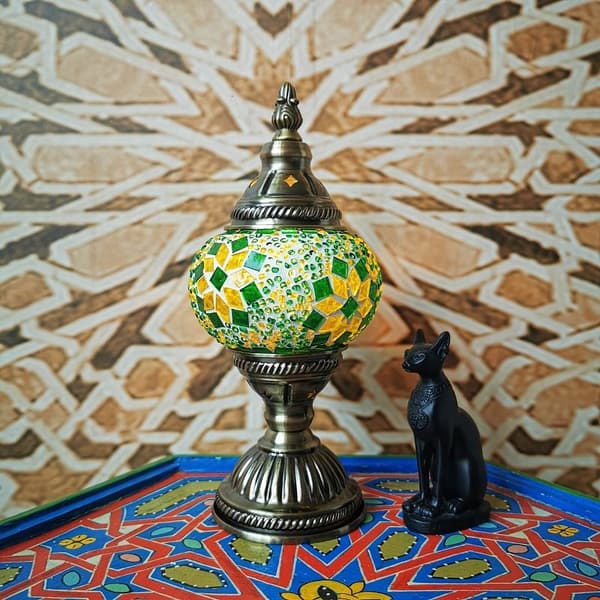 Retromosaikk bordlampe, for stue soveromsinnredning (smaragdgrønn)