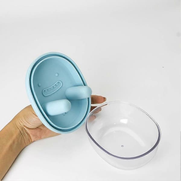 2-in-1 Mess-Free Snack Container, Silicone Box with Lid, Keeps Hands Clean and Snacks Fresh Portable Food Storage Transparent & Blue Transparent & blue