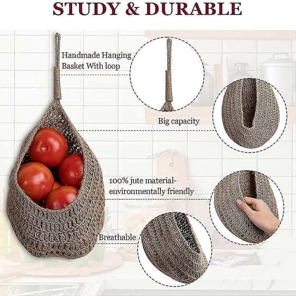 Hanging Onion Storage in String for Pantry, Potato and Garlic Baskets, Boho Wall Baskets 2 pcs