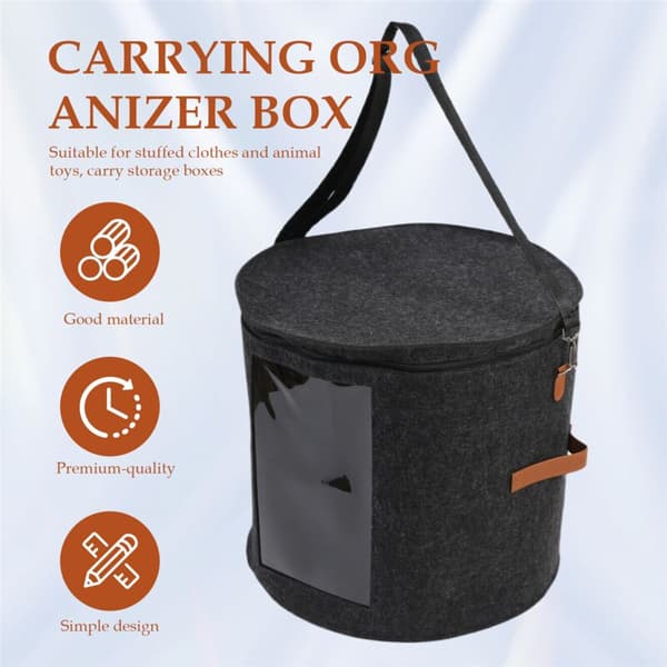 Round Hat Storage Box - Foldable Hat Box with Lid for Stuffed Clothes and Pet Toys, Portable Organizer Box Dark Grey