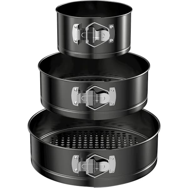 3 stk Runde Springformer, 12/18/22cm Runde Kakeformer, Non-Stick Sett Rustfritt Stål Springformer Avtakbar Bunn