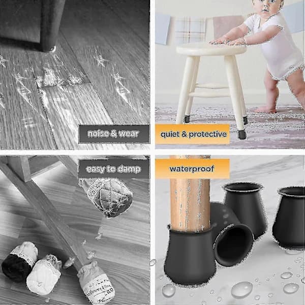 16 st Stolsbensskydd, Silikonskydd för golv med filtbotten, halkfria möbeltassar
