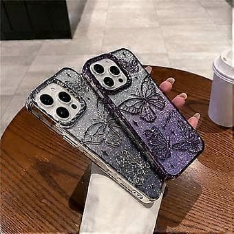 Kompatibelt deksel til iPhone 16 Pro 3D Sommerfugl TPU Telefondeksel med Gradient Glitterpapir (Blå)