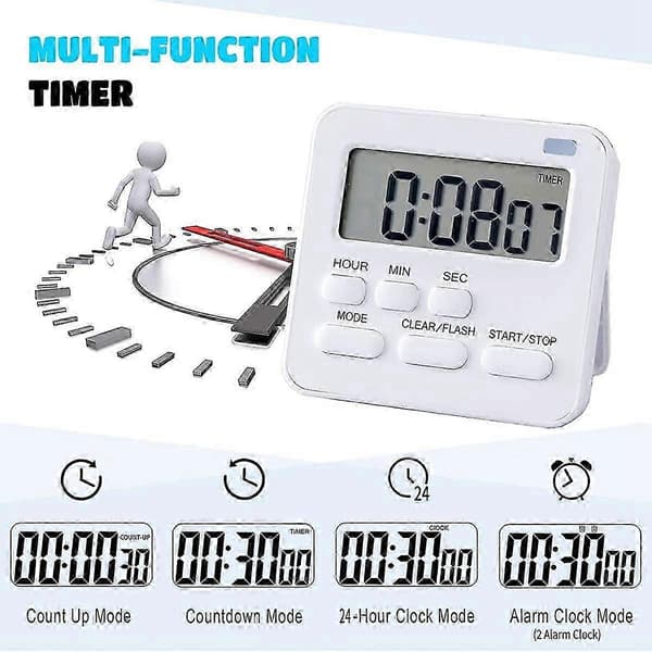 Køkkentimer, æggetimer med ur, digital timer stopur med LCD høj alarm til madlavning, bagning, sport, studier osv.