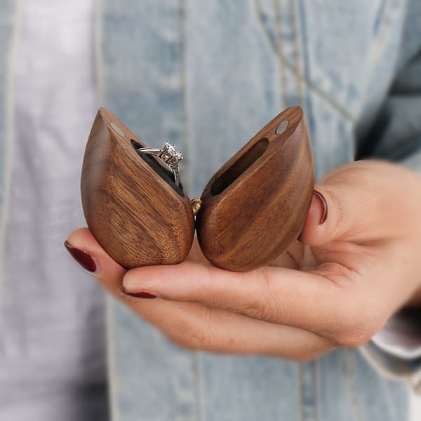 Heart-shaped Walnut Ring Box for Wedding, Engagement, Proposal, Anniversary
