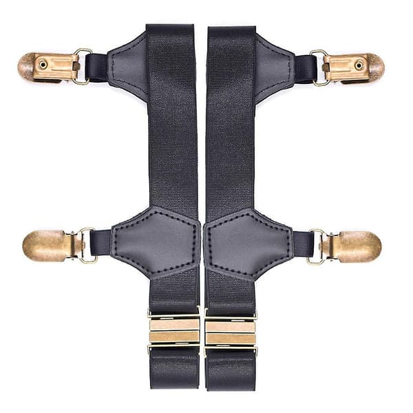 Sock Suspender Garters for Men and Women, 1 Pair Black Double Hard Metal Clip Elastic Adjustable