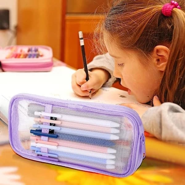Large Mesh Pencil Case Transparent Makeup Bag Cosmetic Bag for Students School College Office