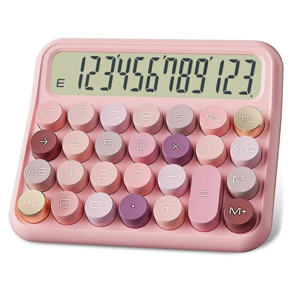 Mechanical Calculator 12 Digits with 5-inch LCD Screen, Large Buttons, Cute Desktop Calculator for Office and Home Use