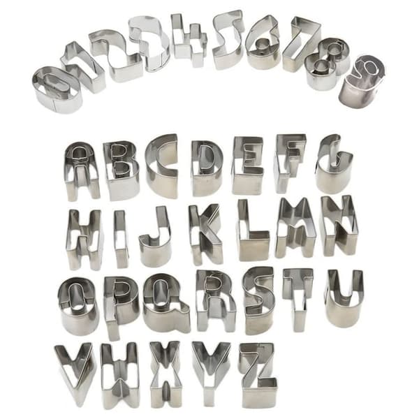 37-delt kageform i rustfrit stål med alfanumeriske bogstaver og tal
