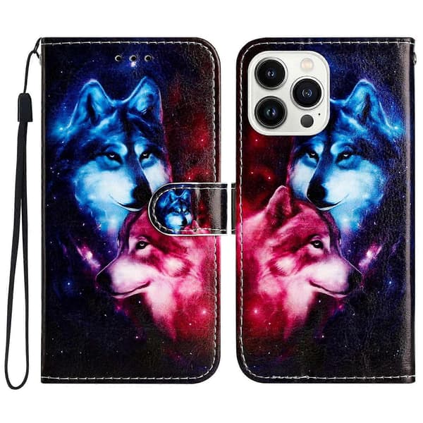 For iPhone 15 Pro Full Protection Phone Leather Case Pattern Print Stand Wallet Case