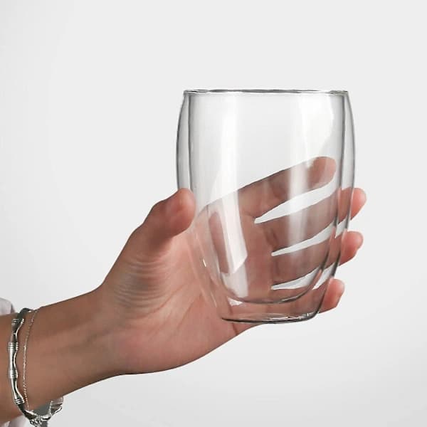 Dobbeltvæggede isolerede glaskrus (2-pak), kaffekrus, tekopper, drikkeglas til varme og kolde drikke (350 ml)
