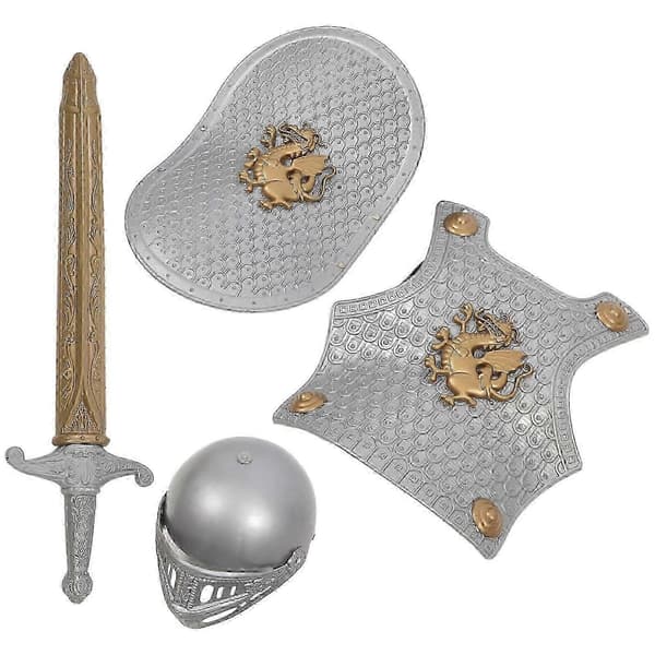 Barnrustning riddare Halloween-tillbehör fantasifull lek silver 26 x 20 x 15 cm 1 set - DSW 26s