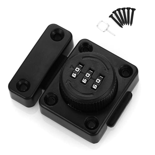 Cabinet Door Lock, Keyless Combination Lock, 3-Digit Code Mechanical Lock for Kitchen Cabinets, Black