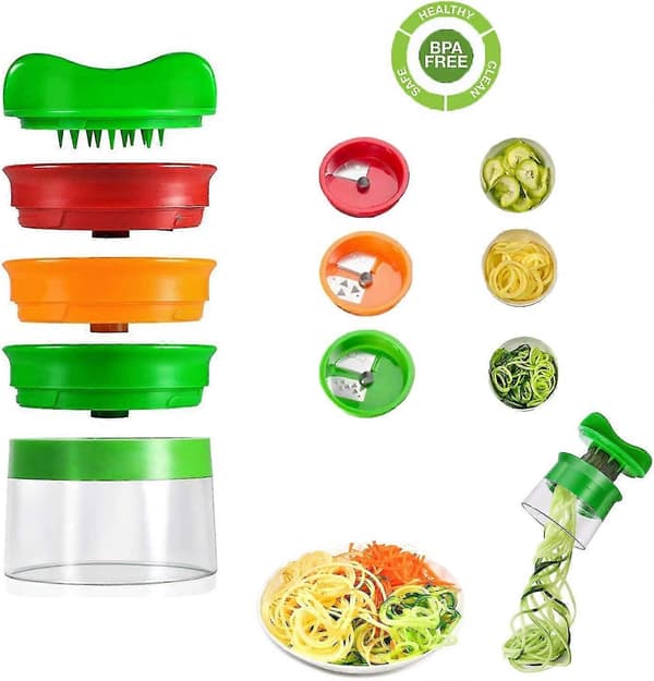 Spiralgrønnsakskutter, 4-i-1 spiralspaghetti-grønnsaker, grønnsaksspiralizer