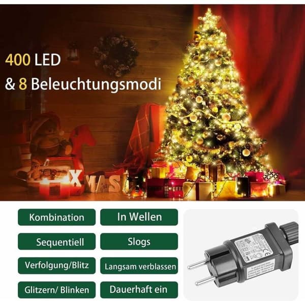 LED Juletræslys 400 Pærer 16 Strenge 2M med Timer Hukommelse[JUN]