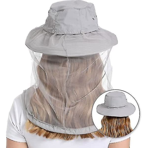 Mosquito Net Cap - Bug Cap UPF 50+ Sun Protection with Hidden Net for Beekeeping Hiking Men Women_fs Grey