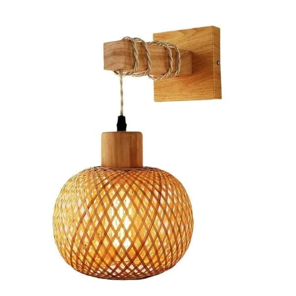 Bamboo Wall Lamp Lantern Shape, Hand-Woven Lampshade, E26 Socket, Suitable for Bedroom and Living Room