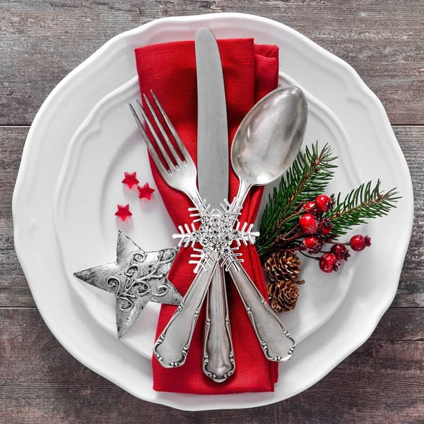 12 st Julservettringar, Julgransservettringar, Älgservettringar, Snöflingeservetthållare för Vintersemester
