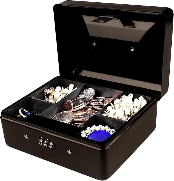 Small Cash Box with Combination Lock - Robust Metal Cash Box with Cash Tray