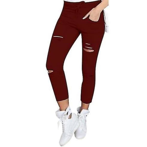 Women's Slim Stretch Pants with Lacing and Rips Black HS s Black