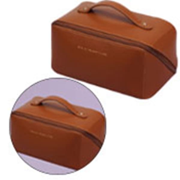 PU Leather Toiletry Bag, Waterproof, Large Capacity, Compartment Design, Portable, Delicate Cosmetic Makeup Bag, Brown