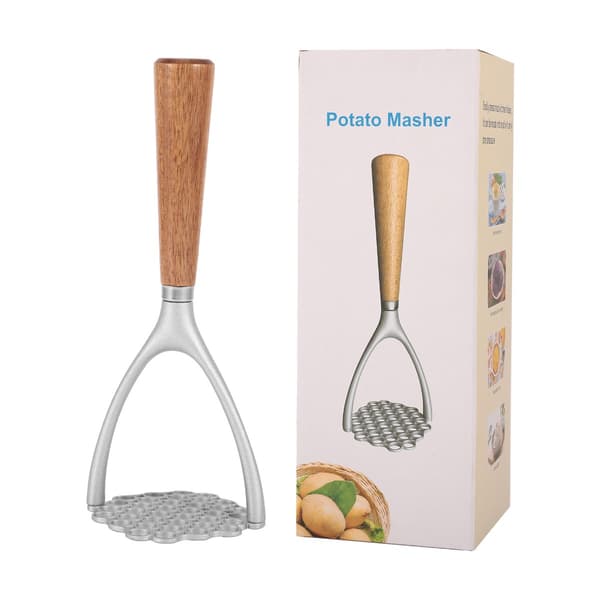 Aluminum Alloy Potato Masher with Oak Handle - Simple Mashed Potato Kitchen Tool 161