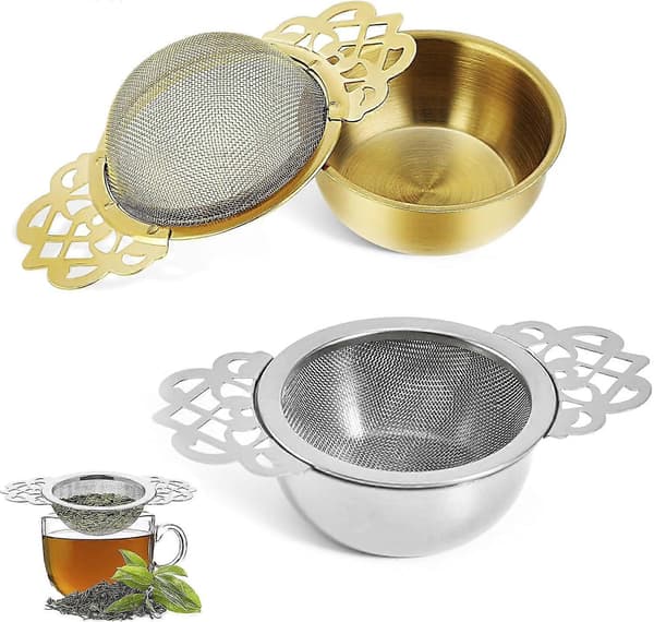 Pakke Lille Finmasket Tesigte med Skål, Rustfrit Stål Mesh Teinfuser, Sølv Tesigte til Løse Teer