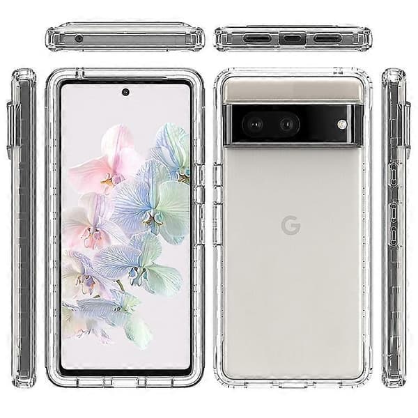 Compatible with Pixel 7 5G 3-in-1 Hybrid PC + TPU Mobile Phone Case Gradient Shockproof Cover with PET Screen Protector - Perfect Transparent Transparent Transparent