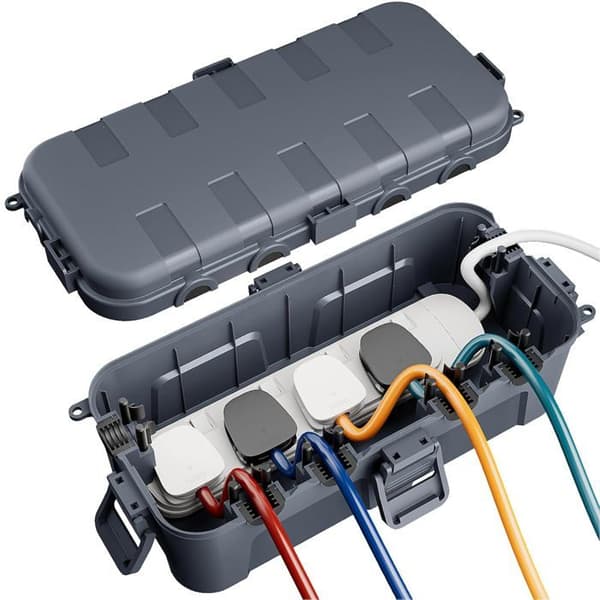 Medium Waterproof Cable Box (34.5x24x12cm) - IP54, Weatherproof, Ideal for Protecting Extension Cords and Power Strips (Grey)