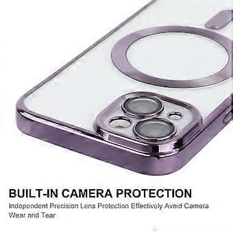 ENKAY HAT PRINCE Magnetic Phone Case Compatible For iPhone 13 Lens Protector Electroplating TPU Transparent Case (Silver)