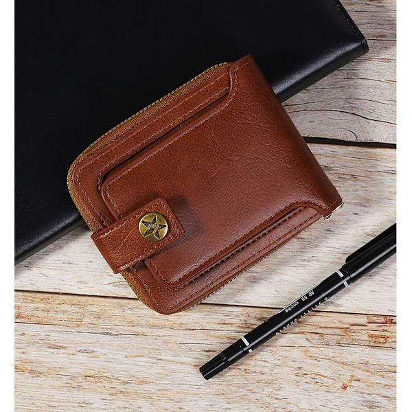 Compact and Elegant PU Leather Wallet Brown Svart