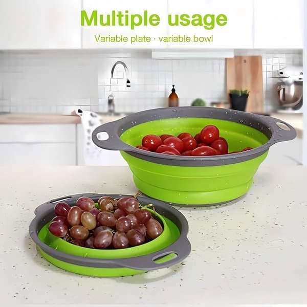 Foldable Colander Set of 2 - Collapsible Silicone Colander - 1 Large & 1 Small - BPA-Free