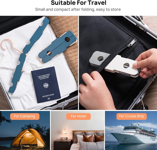 Suitcase Foldable Hangers with Clips, Portable Folding Hangers, Foldable Hangers for Clothes, Foldable Clothes Hangers