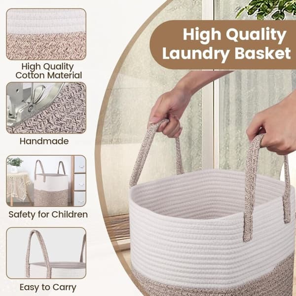 Laundry Basket - 40 x 35 cm Foldable Storage Baskets - Cotton Rope Laundry Hamper with Handles - Toy Storage Basket - for Living Room, Bathroom