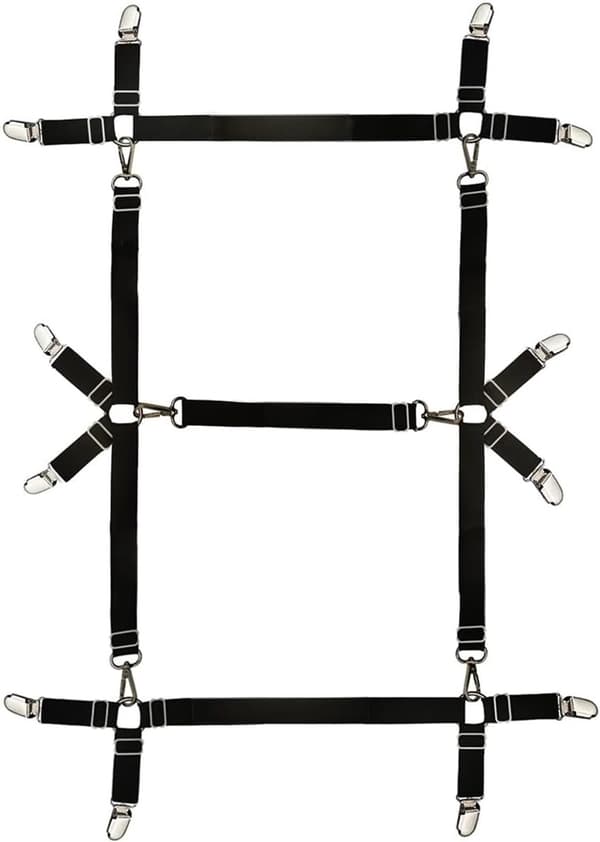 Lagenstrammere, lagenholdere, dynebetrækclips, justerbar elastik, sort, 2,5 cm