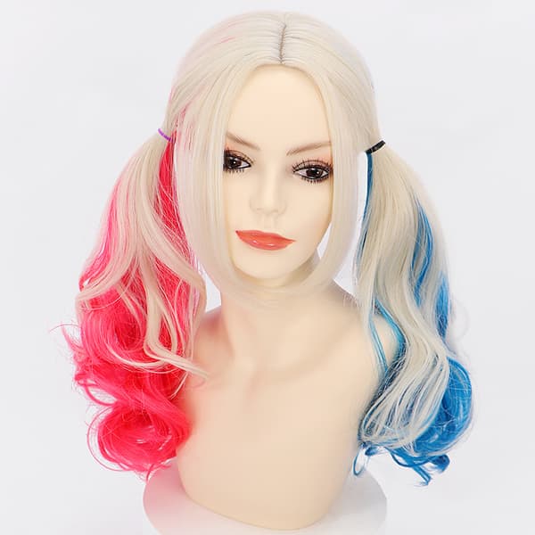 Harley Quinn Lang Cosplay Paryk til Kvinder - Blond Blå Pink Halloween[JUN]
