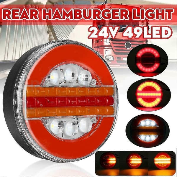 24v 49 Led Rund Hamburger Bakljus Sekventiell Dynamisk Blinkers Lastbil