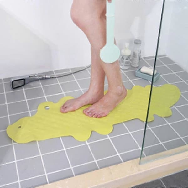 Non-slip bath mat for children, crocodile pattern rubber mat, non-slip and machine washable for bathtubs or showers