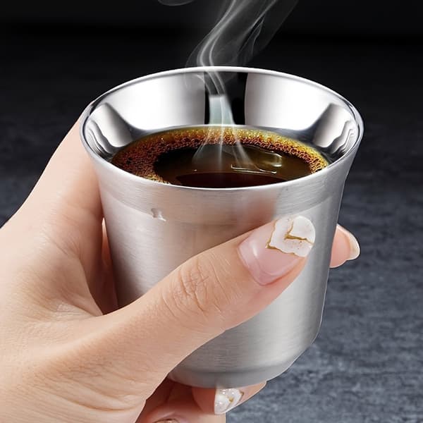 Dobbeltvæggede espressokopper i rustfrit stål, sæt med 2, 304 stål, isolerede 86 ml kaffekopper til hjem, kontor, rejser, sølv
