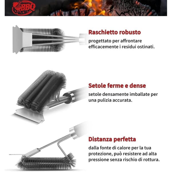 45 cm BBQ Grill Cleaning Brush with Scraper 2 pcs Long Handle Outdoor Kitchen Accessories