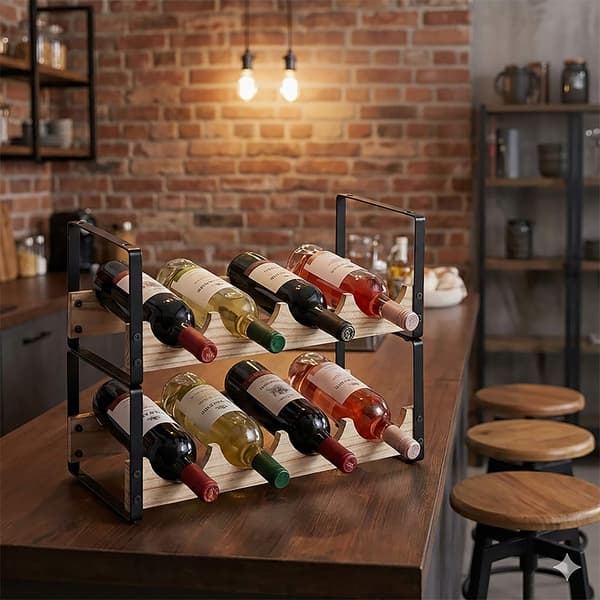 Vinreol, industriel stil, rummer 8 flasker