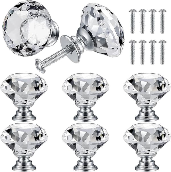8-pack Crystal Door Knob, Diamond Handle, Diamond Furniture Handle, Handle Knobs Cabinet Decoration, Drawer, Kitchen Knob Handle - 30 mm