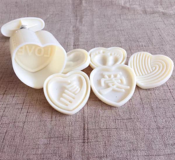 Månkakeformset Midhöstfestivalbitar Kakstämplar, Hjärtformad Kakform DIY Handpress Kakdessertskärare
