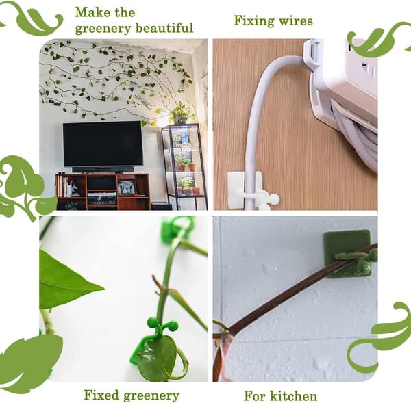 Plant Clips, 100 Pieces, Self-Adhesive, Reusable, for Climbing Walls, Green