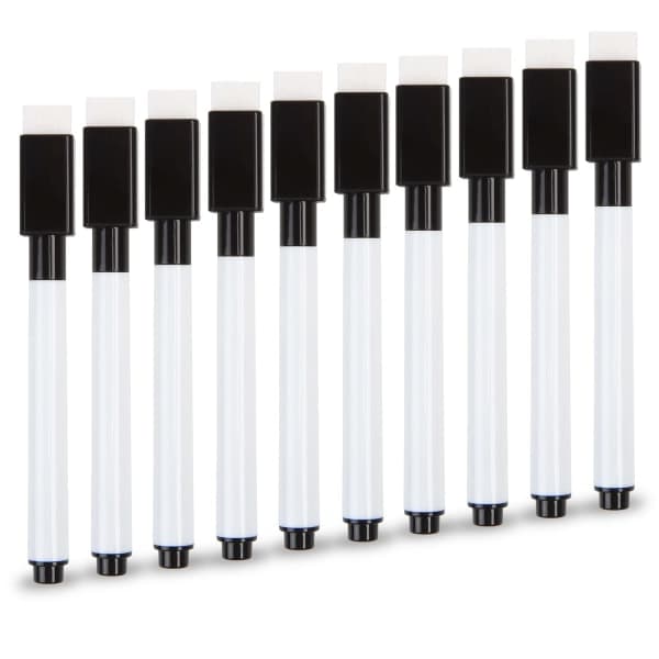 Fineliner whiteboardpenne med viskelæder, 10-pak sort [JUN]