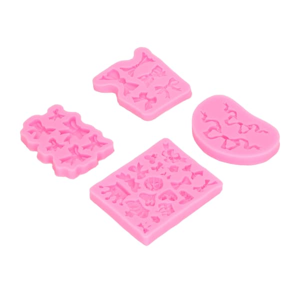 4 stk. sløjfe-krone silikoneforme, holdbare fødevaregodkendte non-stick fondantforme til kage, brød, chokolade